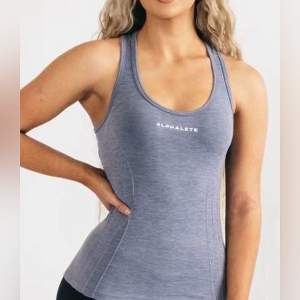 Alphalete Seamless Racerback Tank Vest in Blue Large